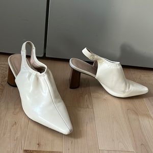 Beige Heeled Boots with open heel